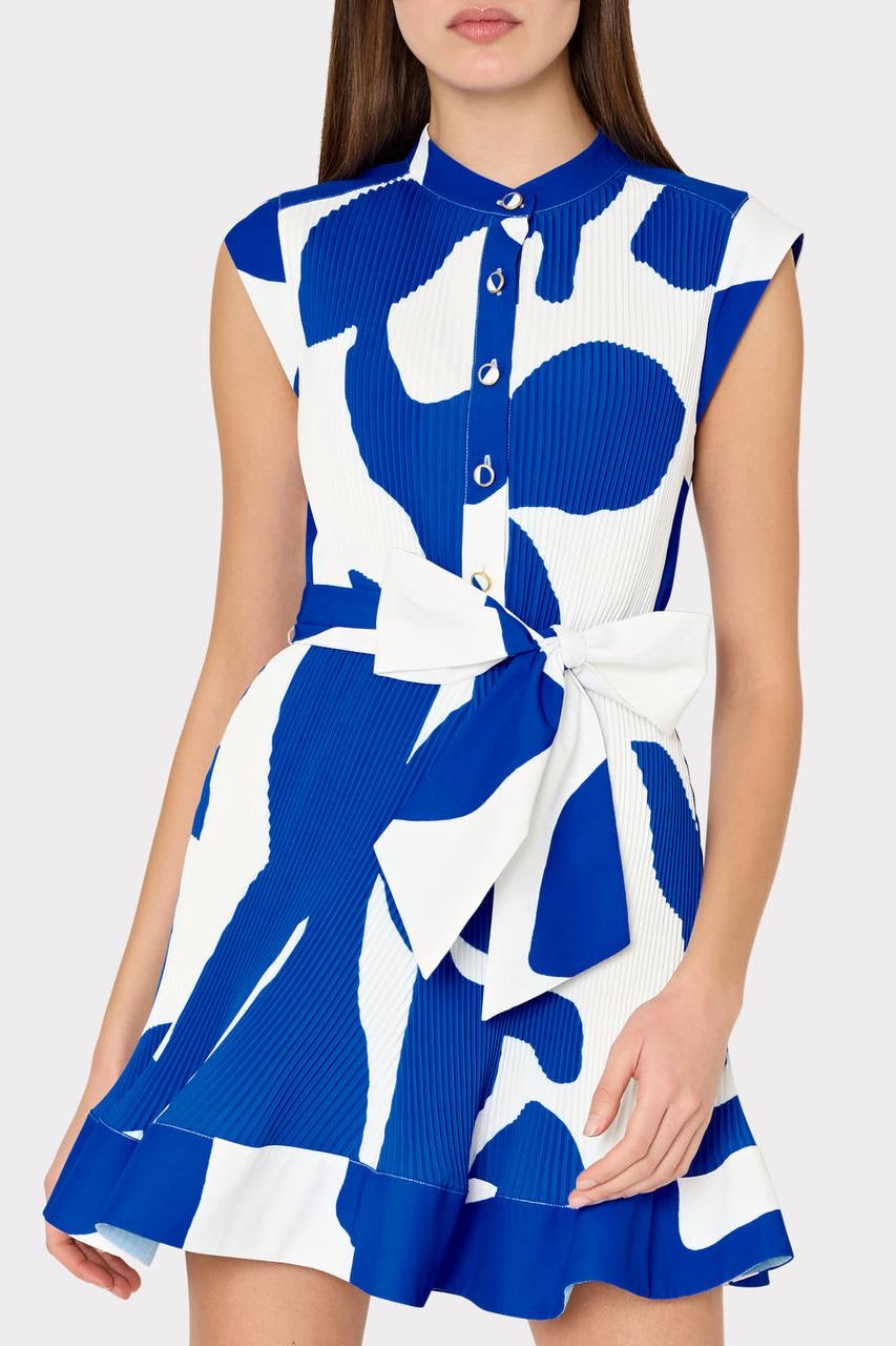 ML Joan Grand Foliage Pleated Cap Sleeve Mini Dress