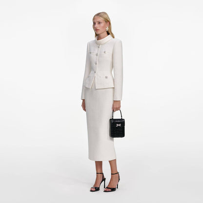 SP Cream Boucle Tailored Peplum Midi Dress