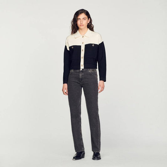 Killim Color Blocked Cream/Black Viscose-blend Cropped Cardigan