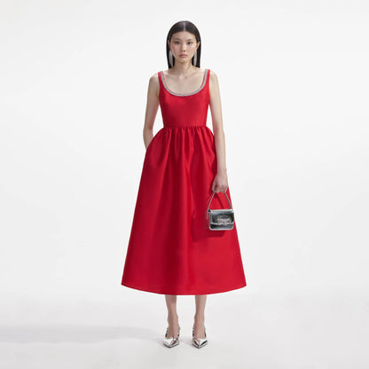 SP Red Taffeta Diamante Midi Dress Jisoo