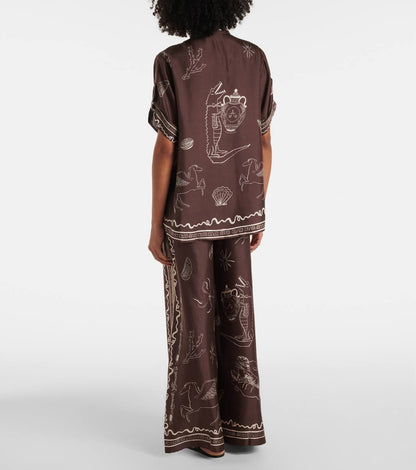 ALM Sammy Short-Sleeve Silk Satin Blouse | Pant | Set