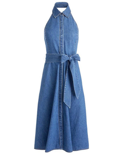 AO Chassidy Chambray Halter-neck Cotton Midi Dress