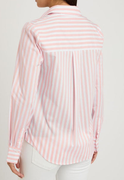 VB Amelia Cotton-Blend Button Down Shirt in Pink Stripe