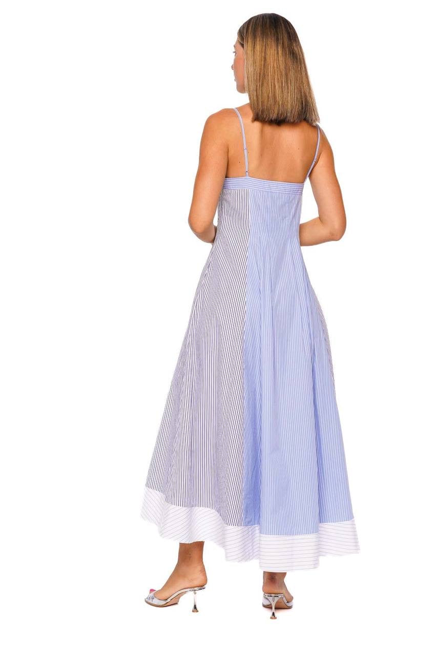 SK Chamberlain Periwinkle Blue Striped Cotton Midi Dress