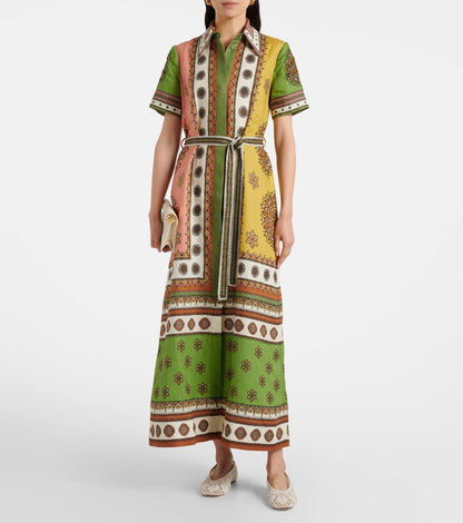 ALM Contina Linen Shirtdress Midi Maxi Dress