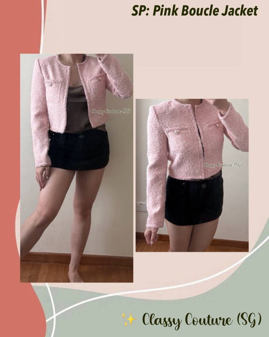 SP Pink Cropped Boucle Tinsel Jacket | Mini Skirt | Set