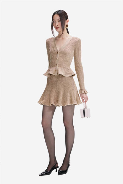 SP Gold Lurex Peplum Mini Dress