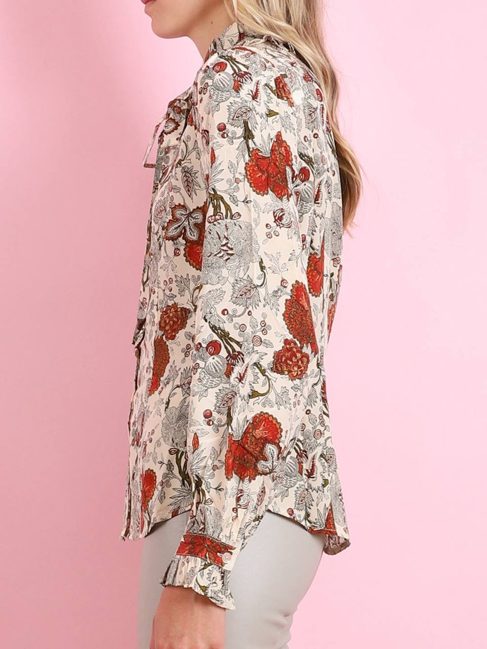 UJ Catroux Silk Long Sleeve Button Front Blouse Top