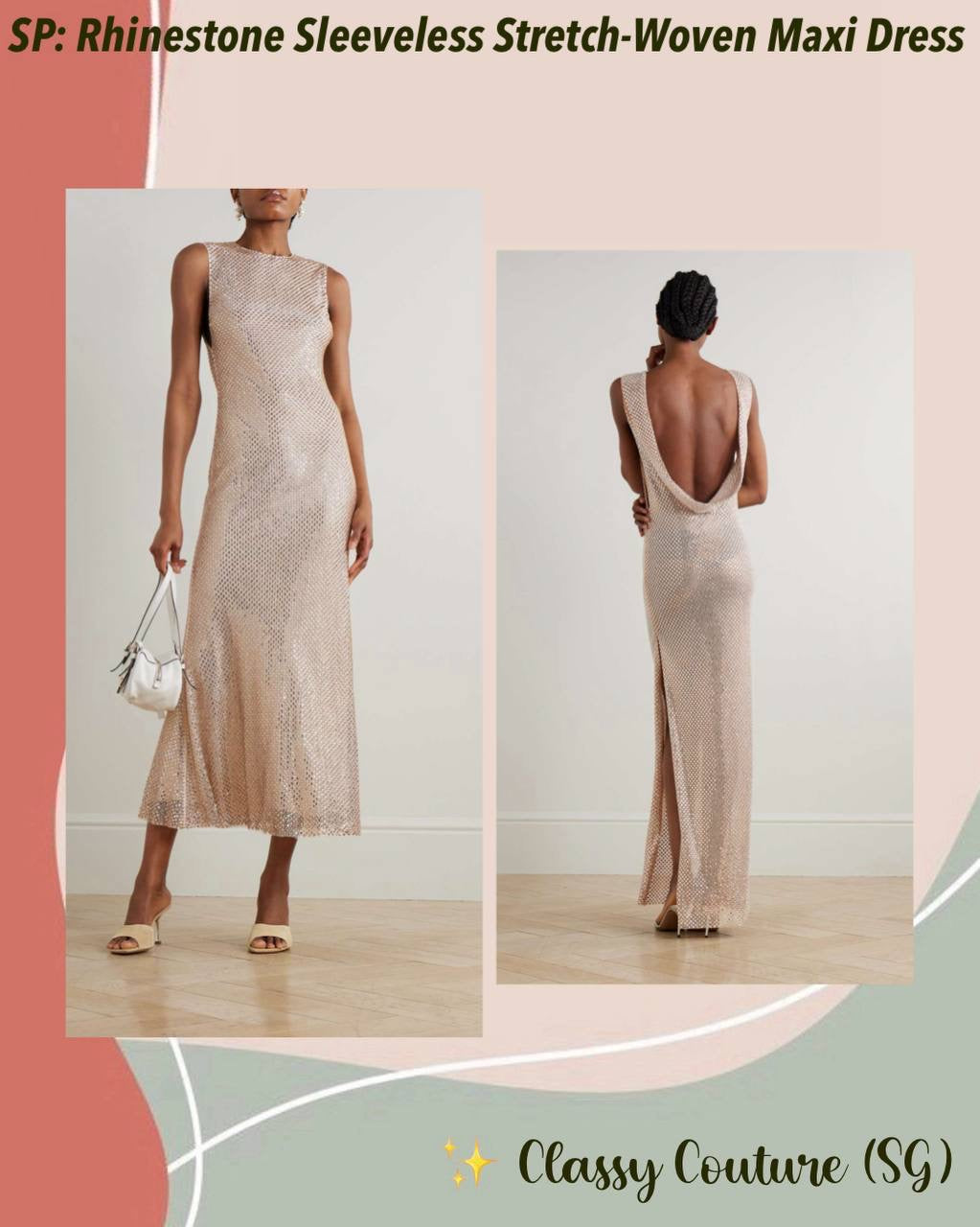 SP Silver Rhinestone Drape Maxi Dress