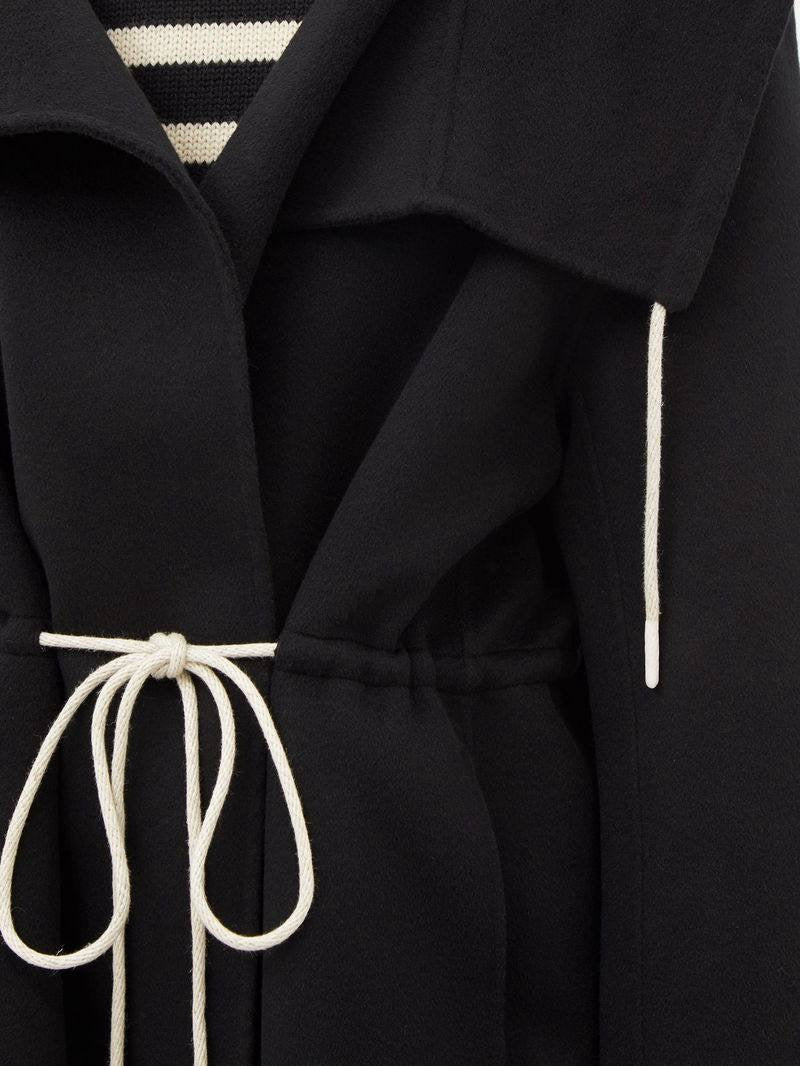 TOT Drawstring-Waist Wool Hooded Jacket