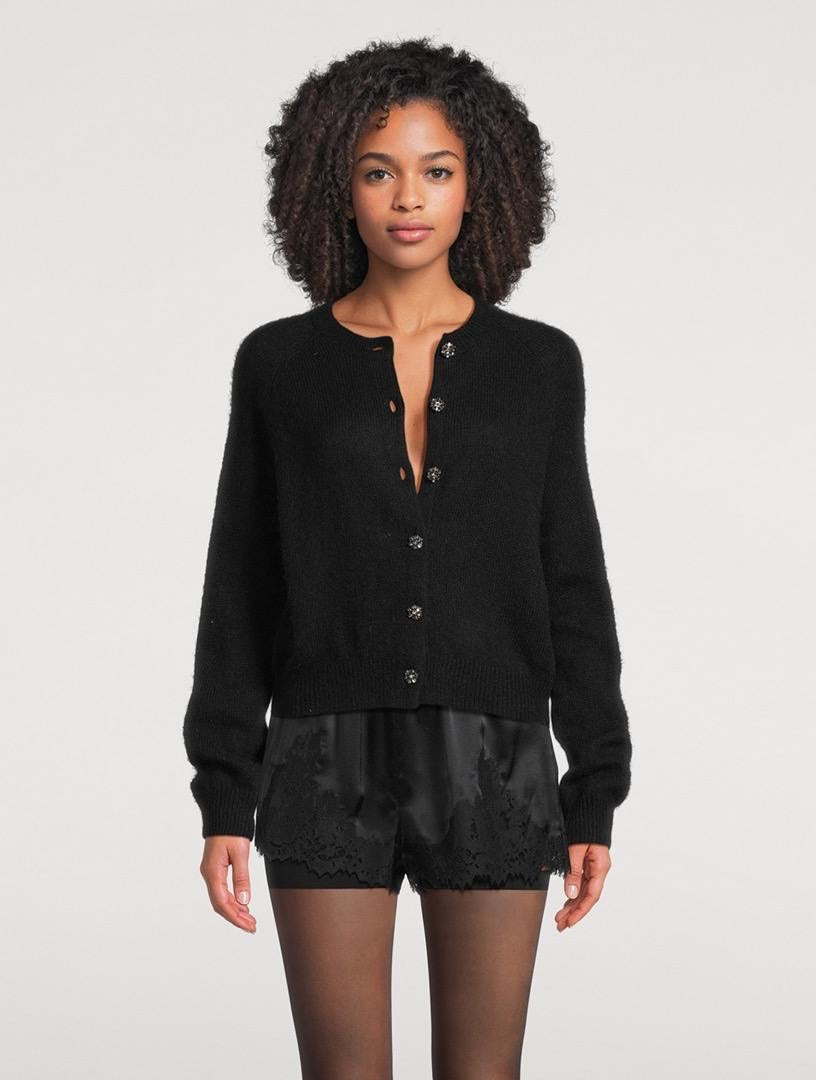 DN Petra Crystal Button Alpaca-wool Cardigan in Black
