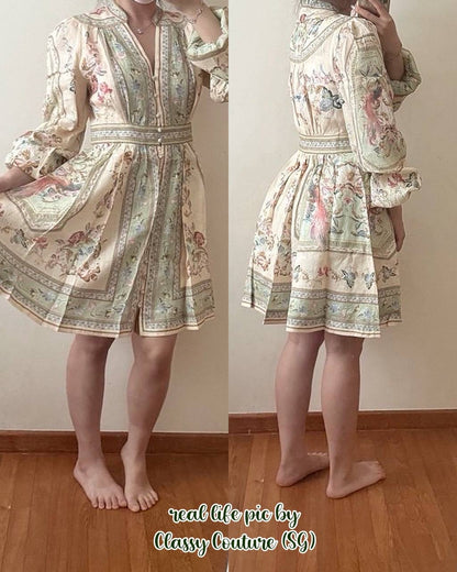 045ZM Green Floral Tapestry Buttoned Linen Mini Dress