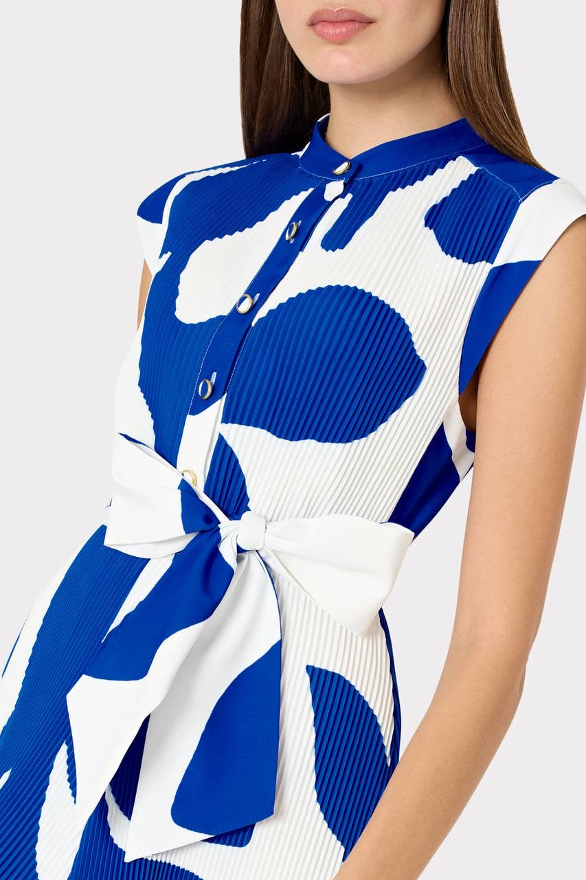ML Joan Grand Foliage Pleated Cap Sleeve Mini Dress