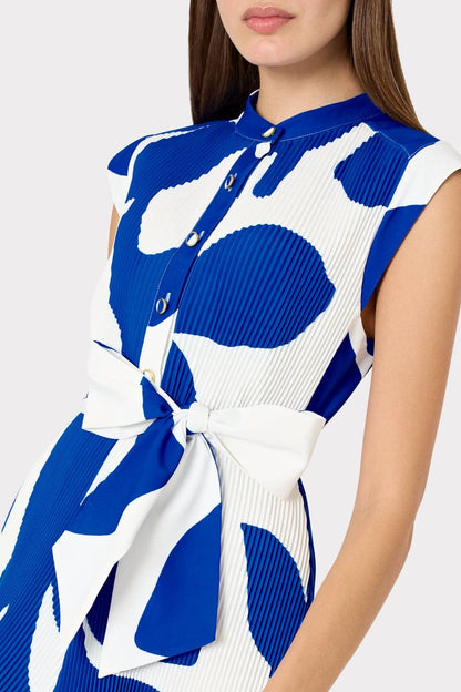 ML Joan Grand Foliage Pleated Cap Sleeve Mini Dress