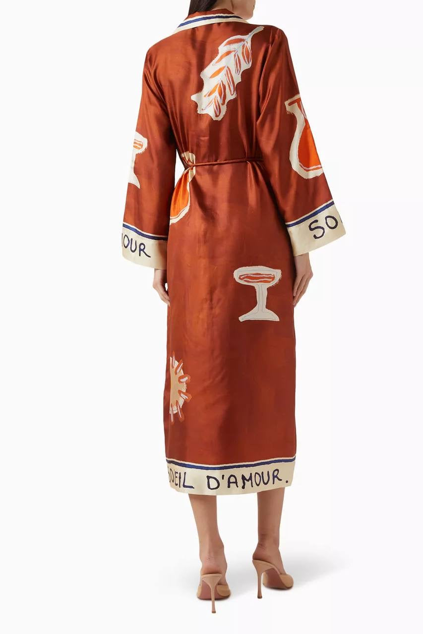 ALM Soleil D'Amour Silk Twill Long Sleeve Shirtdress Midi Dress