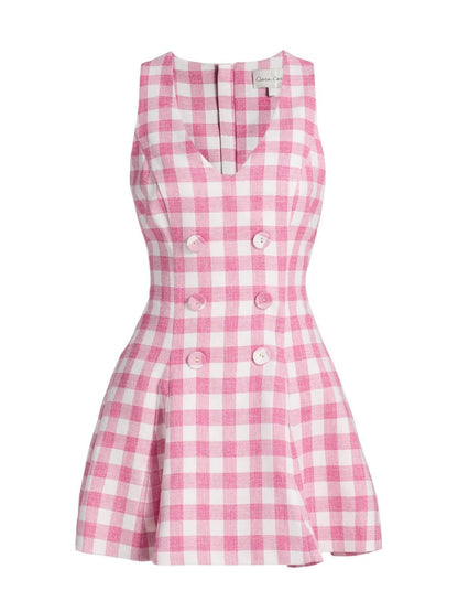 CC Saya Cotton-blend Gingham Vest Mini Dress
