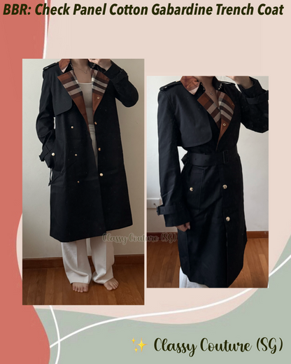 BBR Check Panel Cotton Gabardine Trench Coat in Black