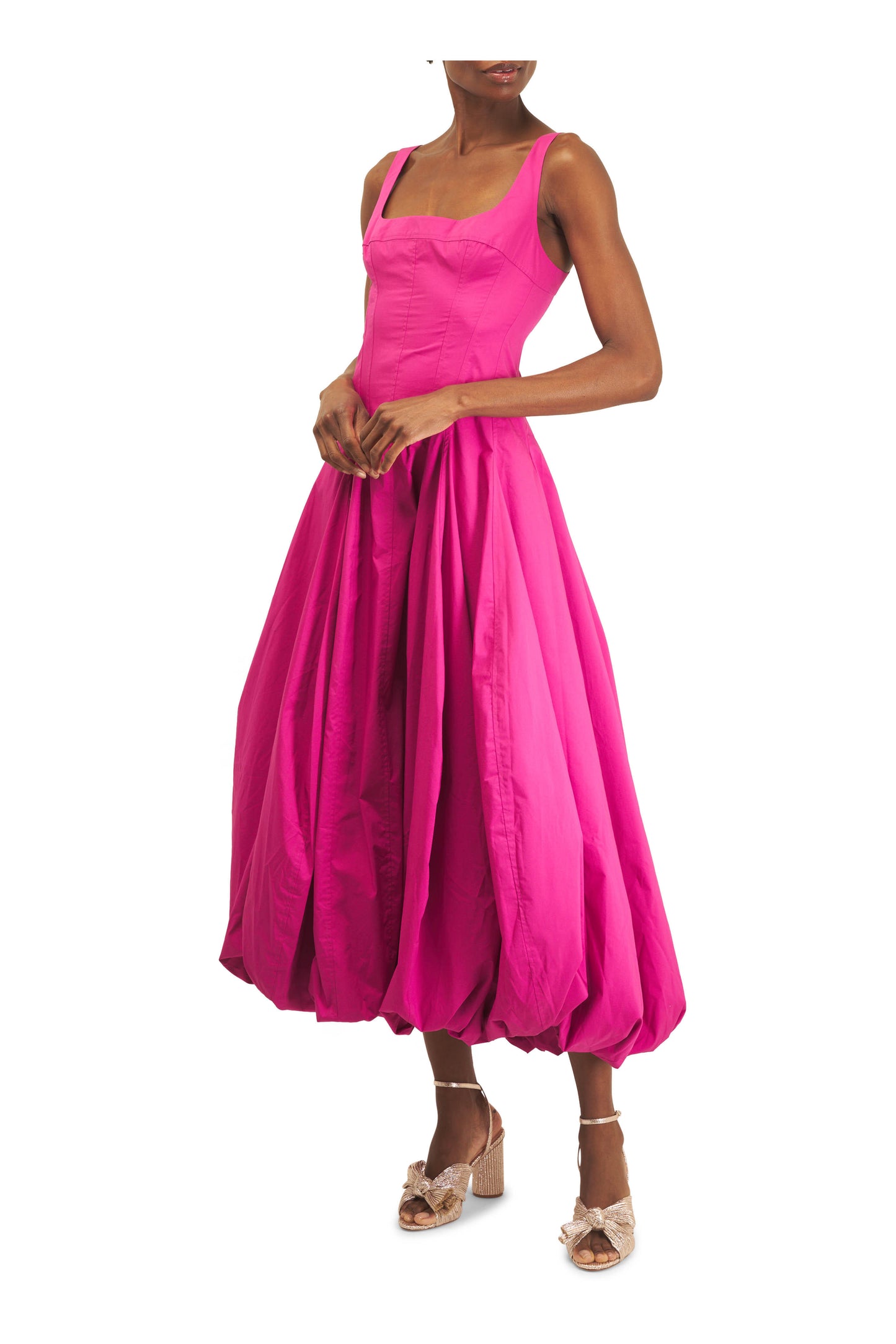 3 Colors! SK Hally Bubble Cotton-blend Midi Dress
