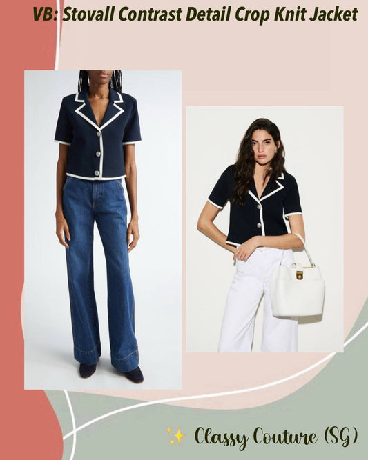 VB Stovall Contrast Detail Crop Knit Jacket Top