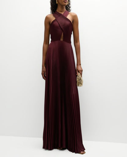 ALC Athena Pleated Halter A-Line Maxi Dress