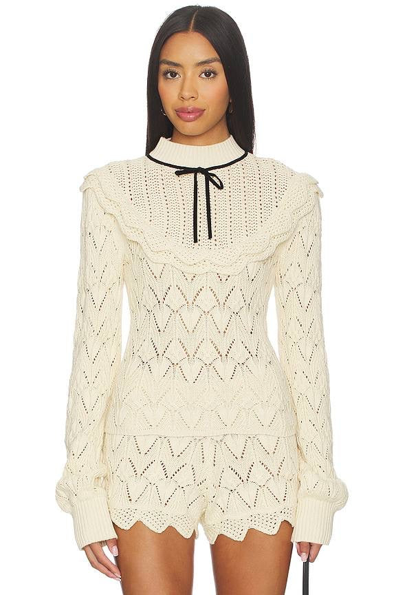 FLL Lelia Yoke Long Sleeve Top | Shorts | Cream Cotton Knit Set