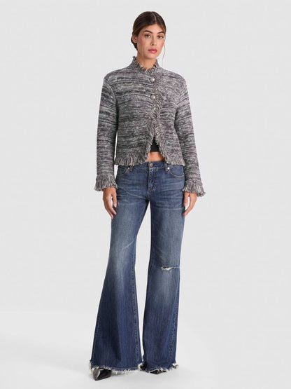 Grey Janet Fringe Wool-cotton Boucle-tweed effect Jacket