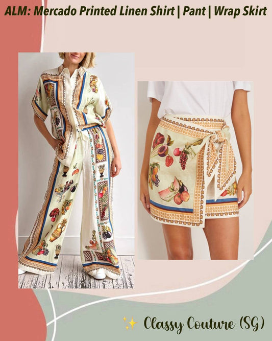 ALM Mercado Printed Linen Shirt | Pant | Wrap Mini Skirt | Set