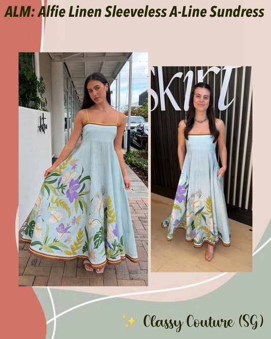 ALM Alfie Linen Sleeveless Sundress Midi Dress