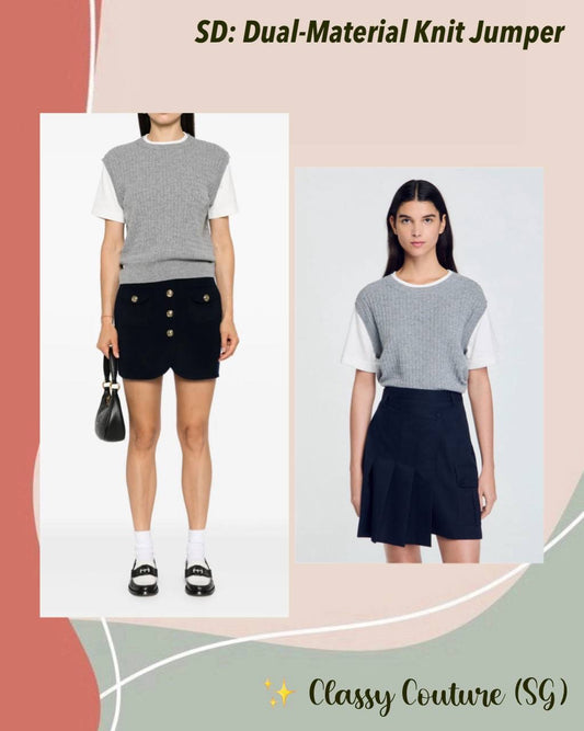 SD Dual-Material Knit Jumper T-shirt Top