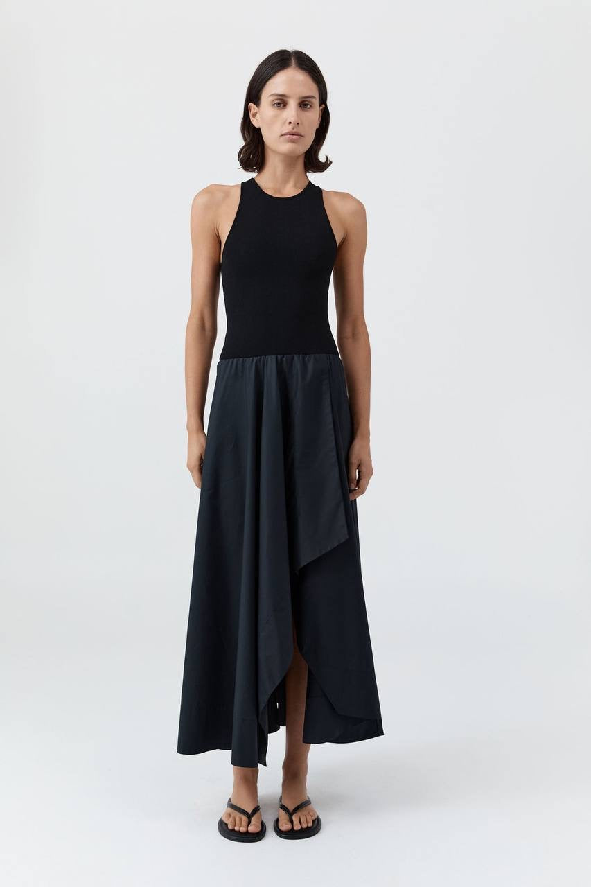 SA Knit Bodice Asymm Viscose-blend Midi Dress