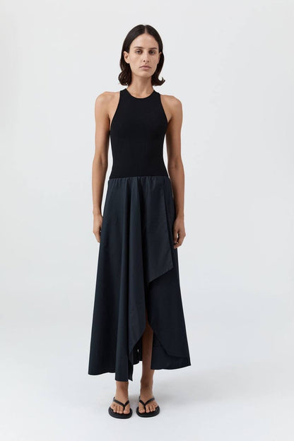 SA Knit Bodice Asymm Viscose-blend Midi Dress