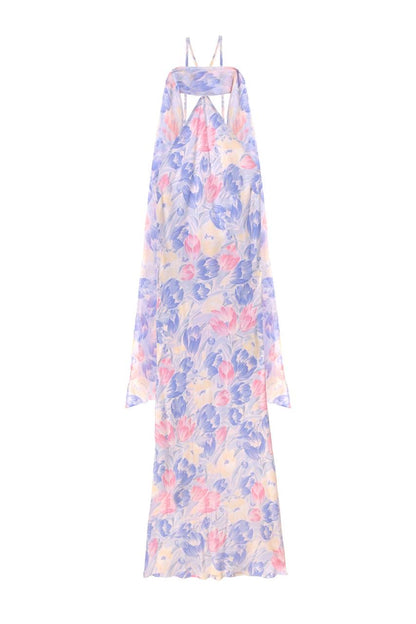 RX Hayley Detachable-Scarf Silk Midi Dress