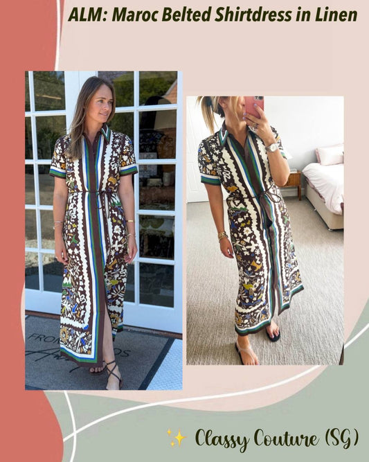 ALM Maroc Belted Linen Shirtdress Midi Dress