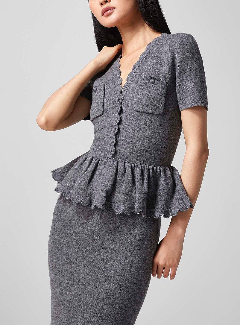 SP Grey Peplum Knit Midi Dress
