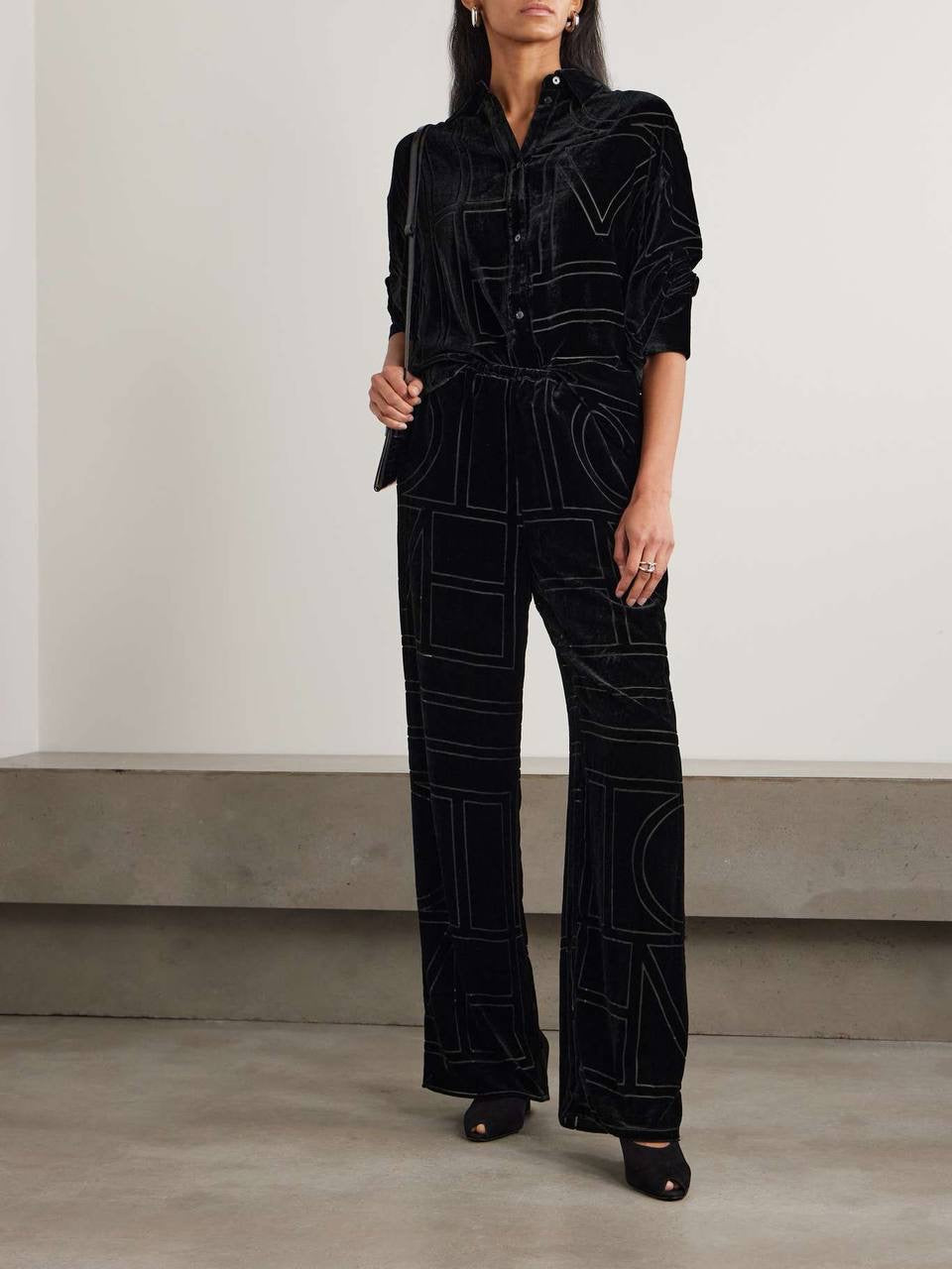 TOT Devoré-Velvet Shirt | Wide-Leg Pants | Monogram Viscose-Silk Set