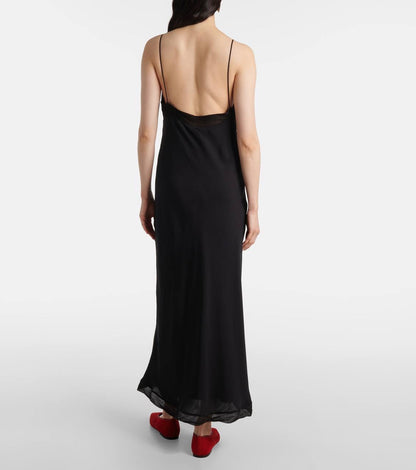 Tot Satin Silk Slip Midi Dress with tulle trims