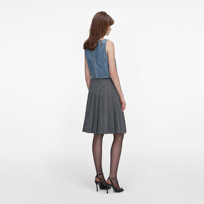 SP Grey Herringbone Scarf Detail Jacket | Pleated Midi Skirt (with belt) | Set