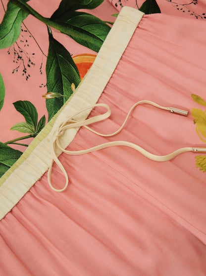 PETITE/REGULAR! RS Pink Milos Tropical Scarf-Print Half-button Shirt | Wide-leg Trousers | Drawstring Shorts | Viscose Set