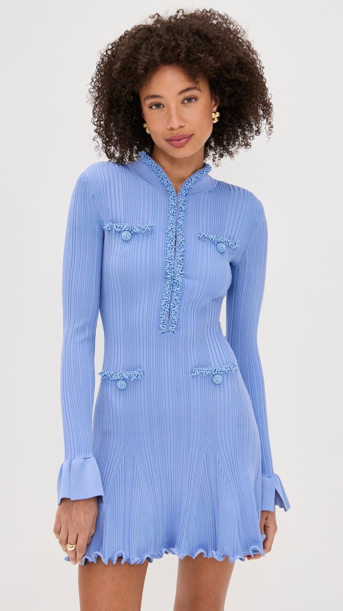 SP Blue Pearl Trim Knit Mini Dress