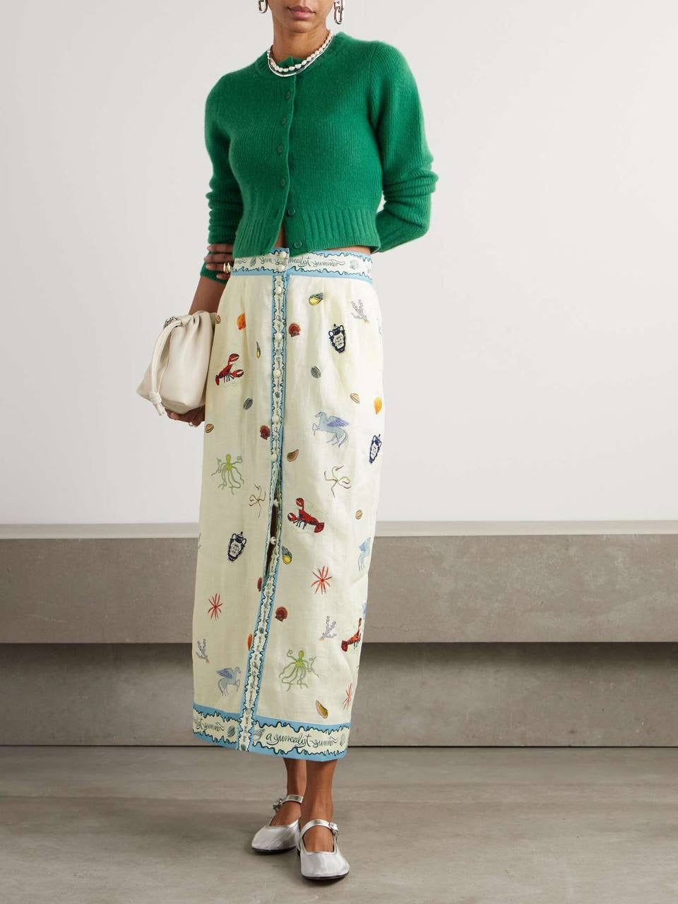 ALM Sandy Embroidered Linen Midi Skirt