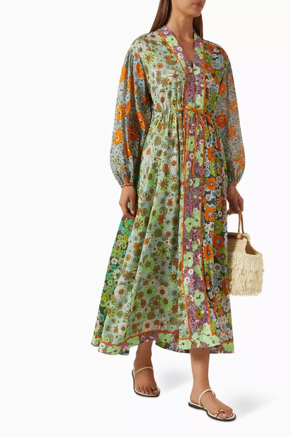 ALM Orange Blossom Spliced Midi Dress in Multi