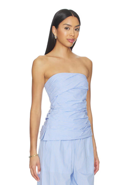 SK Emerson Ruched Bustier Top (Removable straps) | Arden Pants | Cotton Poplin Pinstripe Set