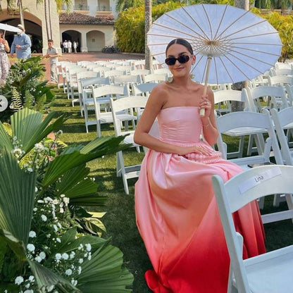 SAU Teigen Blush Red Ombre Strapless Gown Maxi Dress