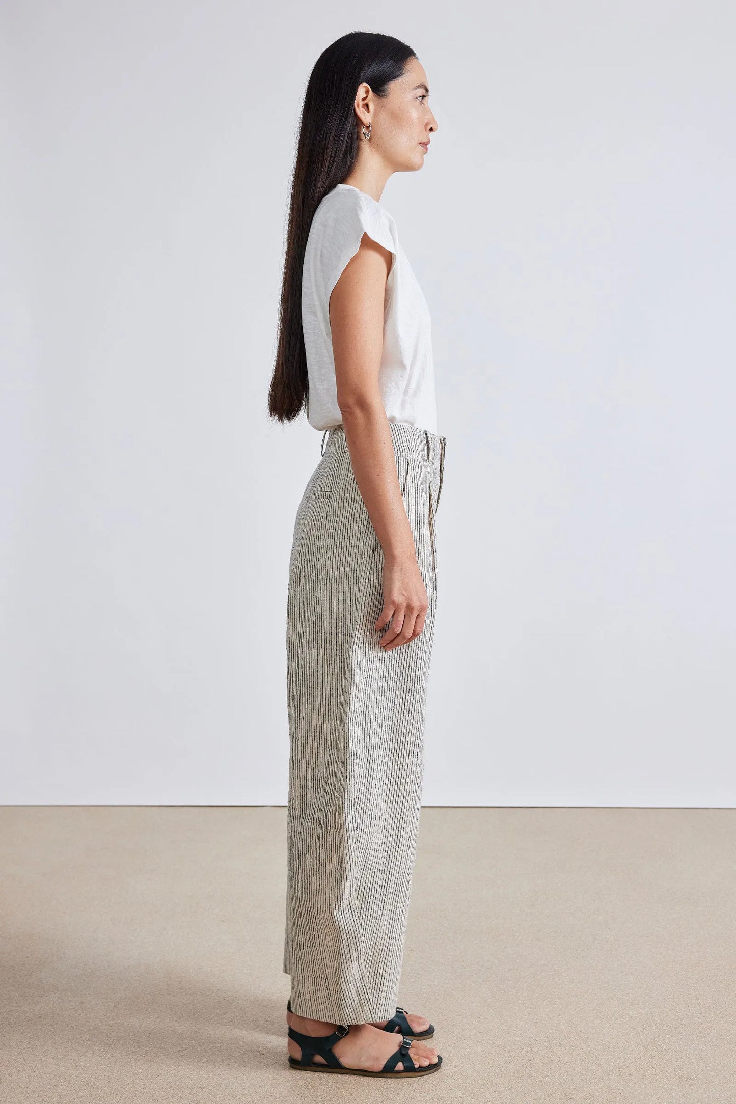 AA Cecilia Cotton Vest | Bari Crop Trousers | Set in Cream Pin Stripe