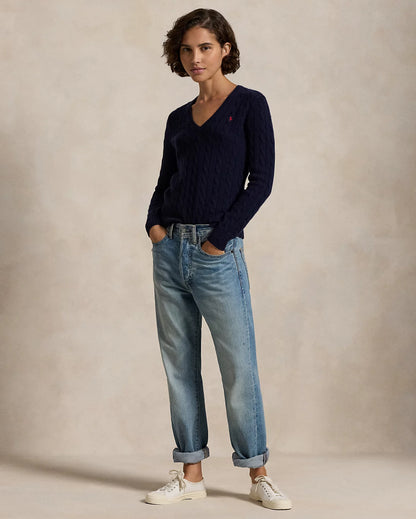 RL Cable Knit Wool Cashmere V Neck Jumper