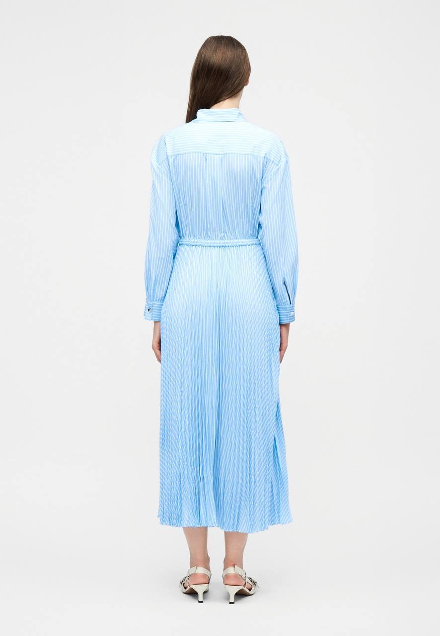 MJ Rossima Pleated Stripe Eyelet Midi Maxi Dress ShirtDress