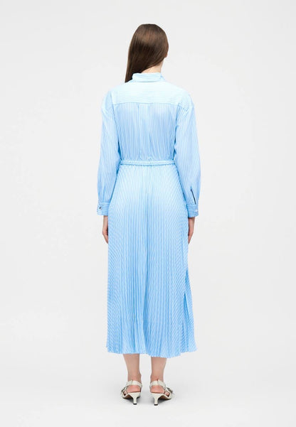 MJ Rossima Pleated Stripe Eyelet Midi Maxi Dress ShirtDress