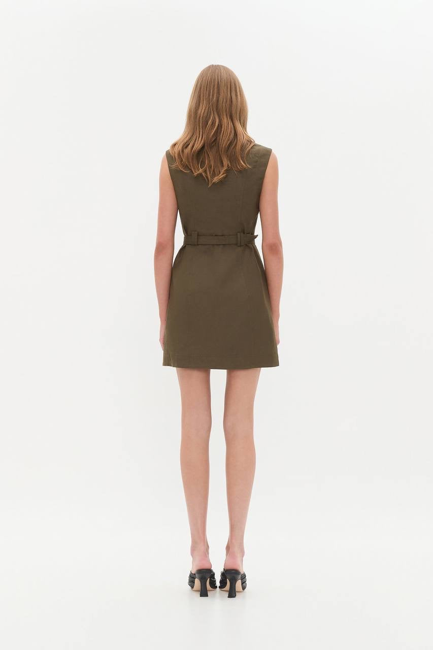 AJ Blake Utility Belted Linen-blend Mini Dress