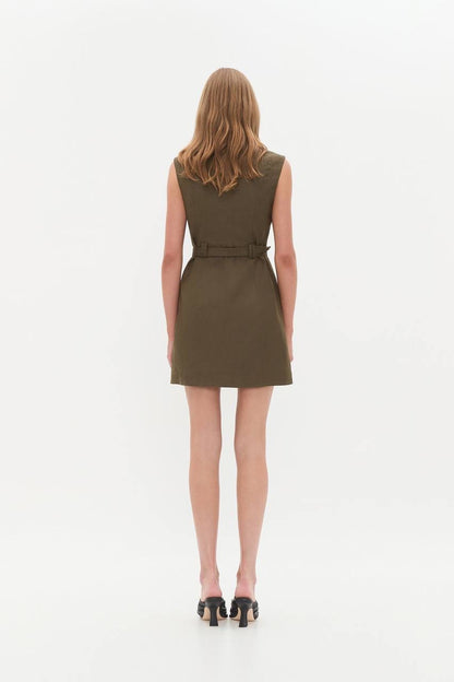 AJ Blake Utility Belted Linen-blend Mini Dress