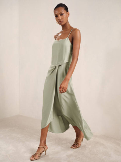 RS Zoey Satin Drape Detail Slip Midi Dress